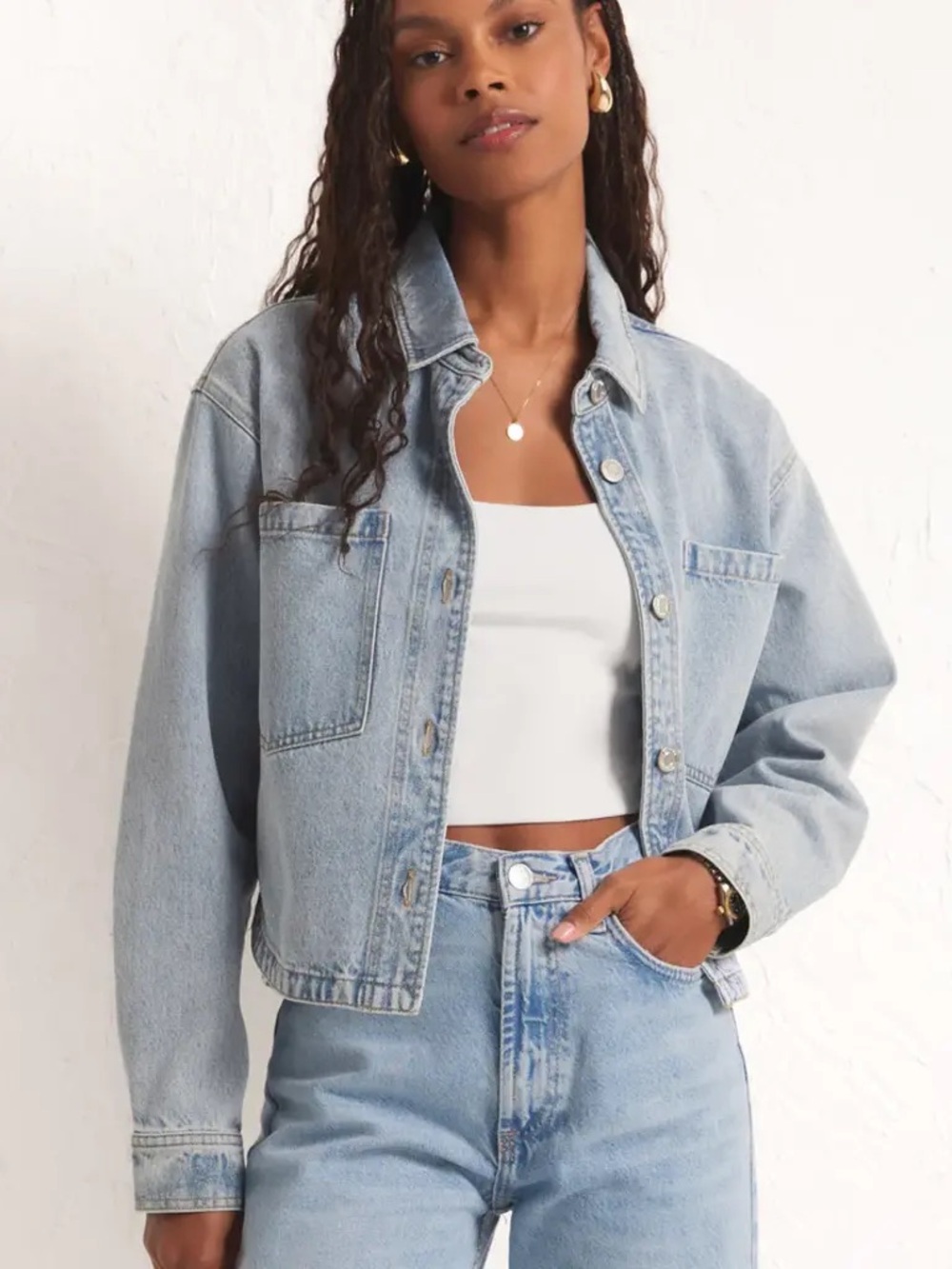 Z Supply All Day Cropped Oversized Denim Jacket L